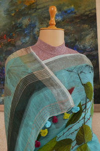 Turquoise Linen Saree