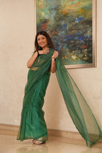 Emerald Green Tissue Organza Saree