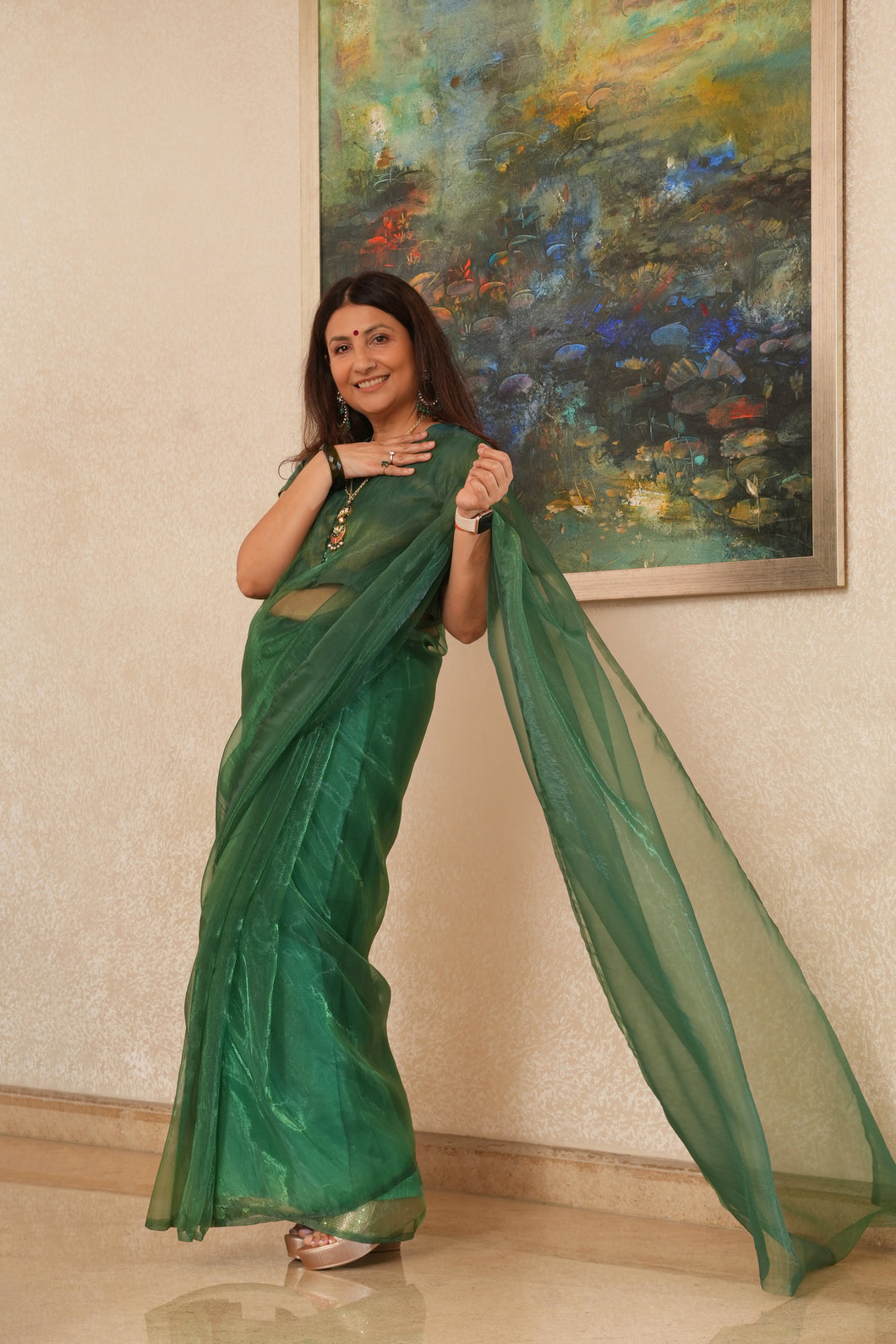 Emerald Green Tissue Organza Saree