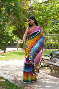 Multicolored Mulmul Saree