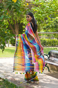 Multicolored Mulmul Saree