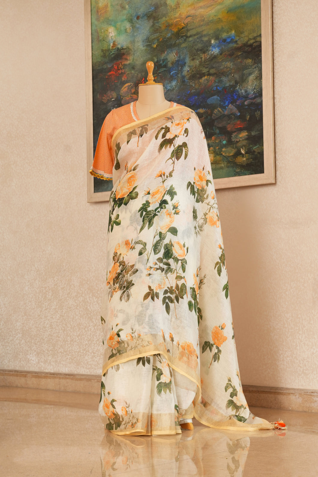 Peach Blossom Linen Saree