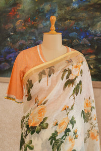 Peach Blossom Linen Saree