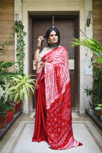 Hibiscus Red Modal Silk Saree