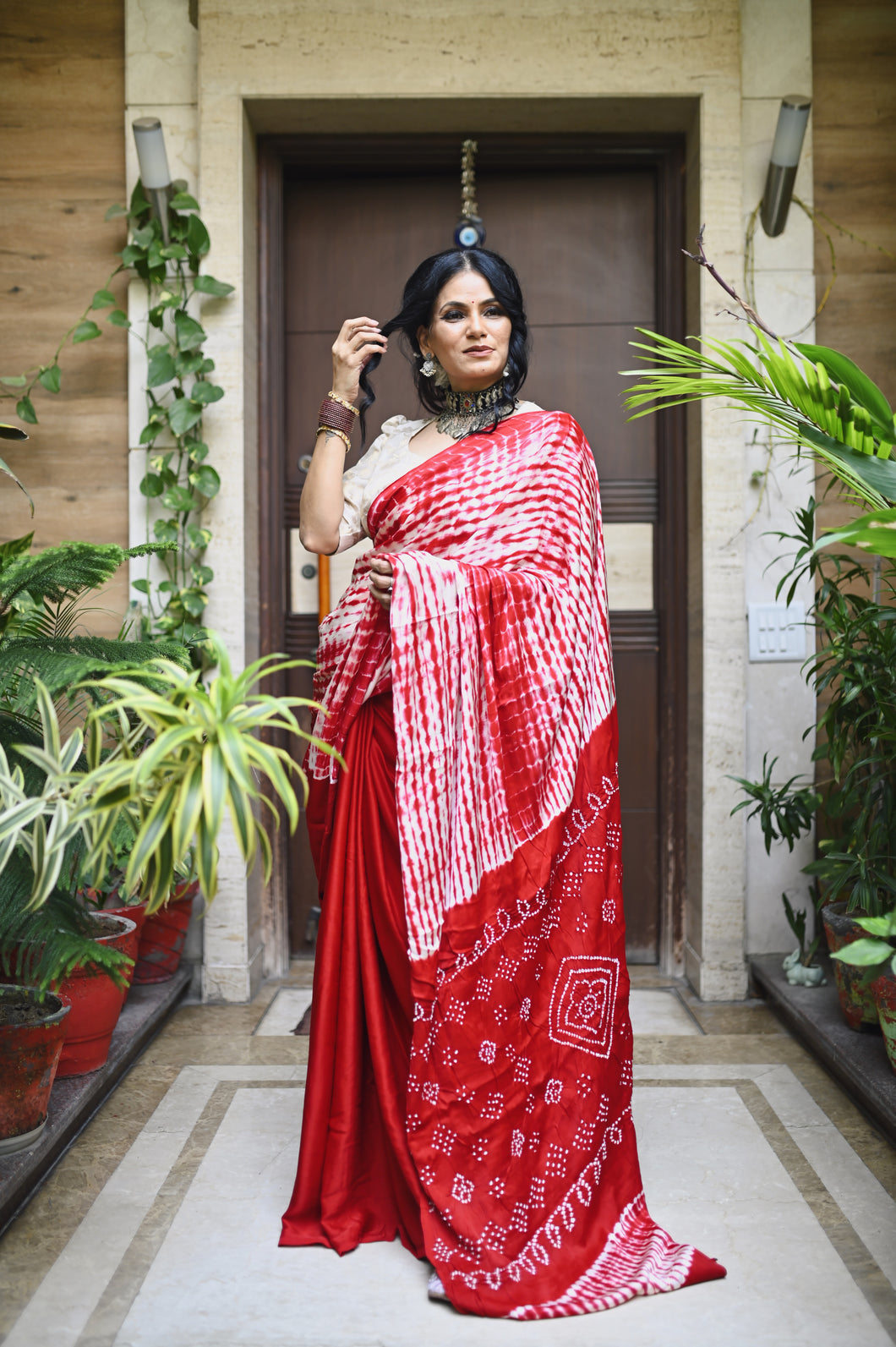 Hibiscus Red Modal Silk Saree