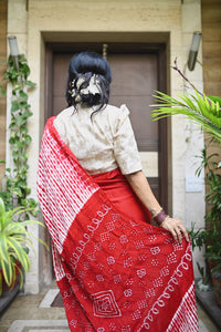 Hibiscus Red Modal Silk Saree