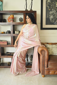 Pink Rainbow Satin Georgette Saree