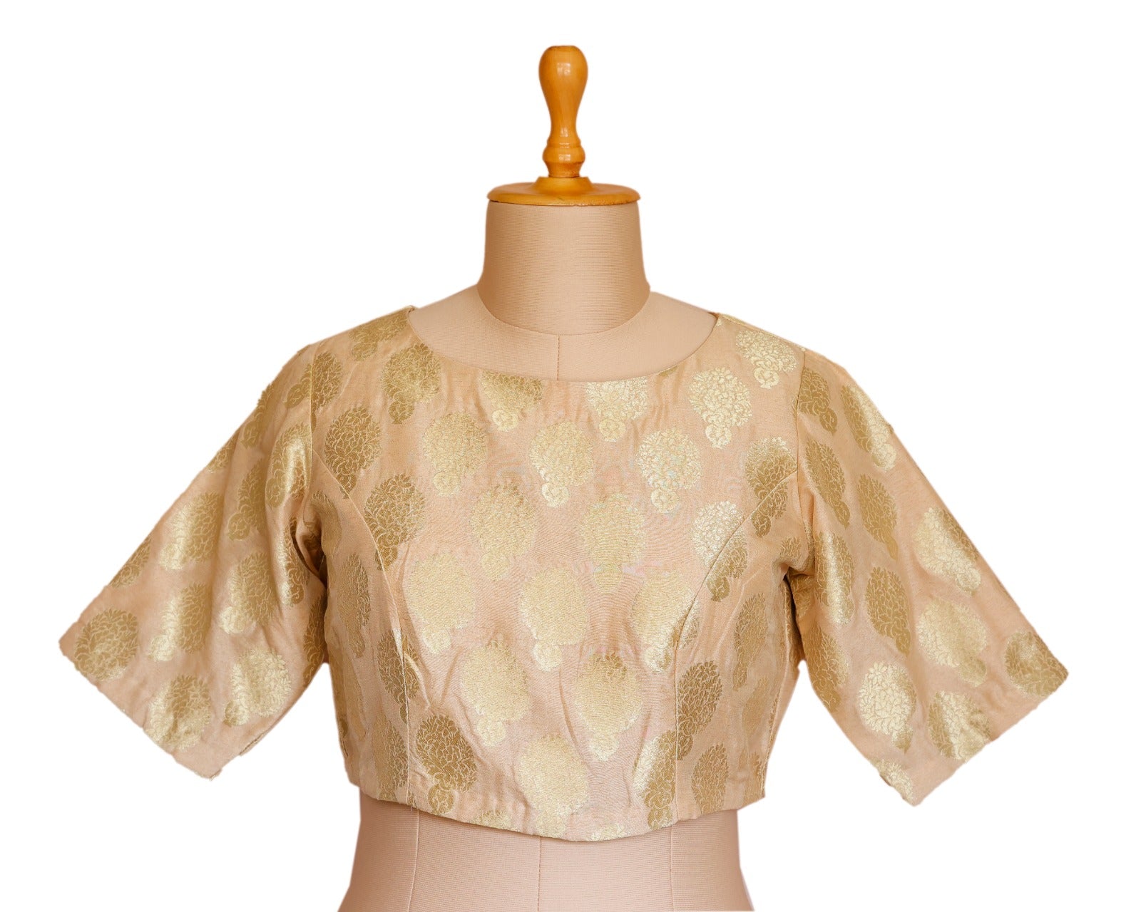 Muted Gold Silk Boat Neck Blouse – Curated by Piya