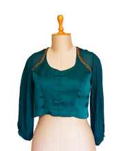 Load image into Gallery viewer, Teal Green Satin Blouse
