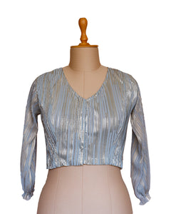 Blue Metallic Shimmer Pleated Blouse