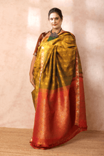 Load image into Gallery viewer, Olive Green Kanjivaram Saree
