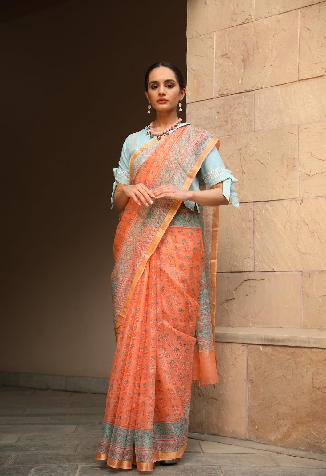 Coral Kota Silk Saree