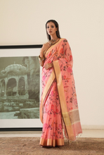 Load image into Gallery viewer, Rose Pink Floral Printed Banarasi Saree
