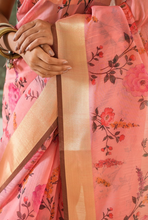 Load image into Gallery viewer, Rose Pink Floral Printed Banarasi Saree
