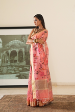 Load image into Gallery viewer, Rose Pink Floral Printed Banarasi Saree
