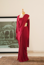 Load image into Gallery viewer, Pleated Cherry Red Lycra Silk Saree
