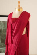 Load image into Gallery viewer, Pleated Cherry Red Lycra Silk Saree
