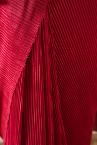 Pleated Cherry Red Lycra Silk Saree