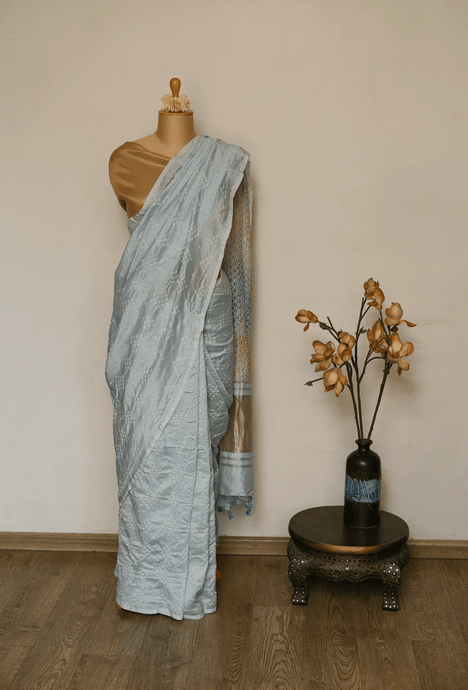 Ice Blue Bandhini Chanderi Saree