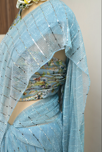 Sky Blue Shimmer Lycra Saree