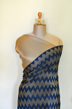 Load image into Gallery viewer, Chevron Sapphire and Gold Pleated Saree
