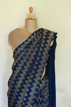 Load image into Gallery viewer, Chevron Sapphire and Gold Pleated Saree
