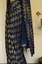 Load image into Gallery viewer, Chevron Sapphire and Gold Pleated Saree
