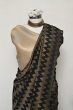 Load image into Gallery viewer, Chevron Design Black and Gold Pleated Saree
