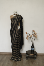 Load image into Gallery viewer, Chevron Design Black and Gold Pleated Saree
