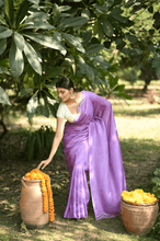 Load image into Gallery viewer, Lilac Scalloped Muga Silk Saree
