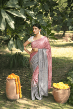 Load image into Gallery viewer, Silver and Red Crystal Ombre Saree
