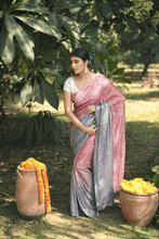 Load image into Gallery viewer, Silver and Red Crystal Ombre Saree
