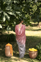 Load image into Gallery viewer, Silver and Red Crystal Ombre Saree
