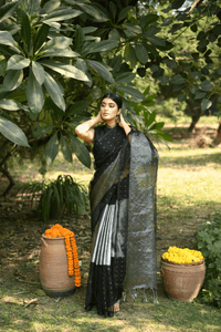 Black and Silver Tissue Saree