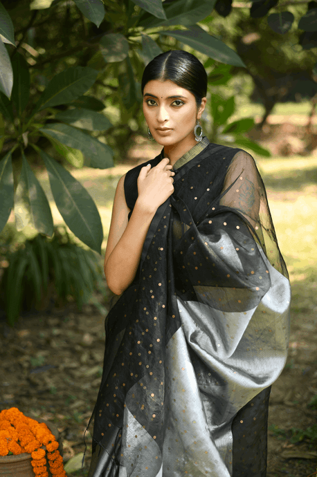 Black and Silver Tissue Saree
