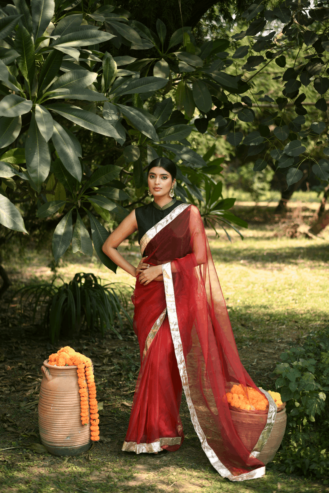 Cranberry Red Organza Saree