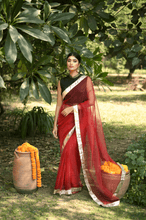 Load image into Gallery viewer, Cranberry Red Organza Saree
