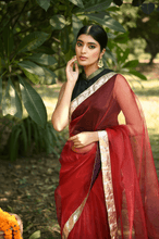 Load image into Gallery viewer, Cranberry Red Organza Saree

