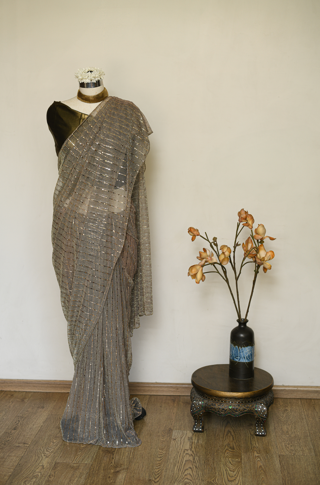 Beige Shimmer Lycra Saree