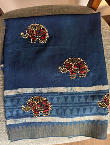 Indigo Appliqué Chanderi Saree