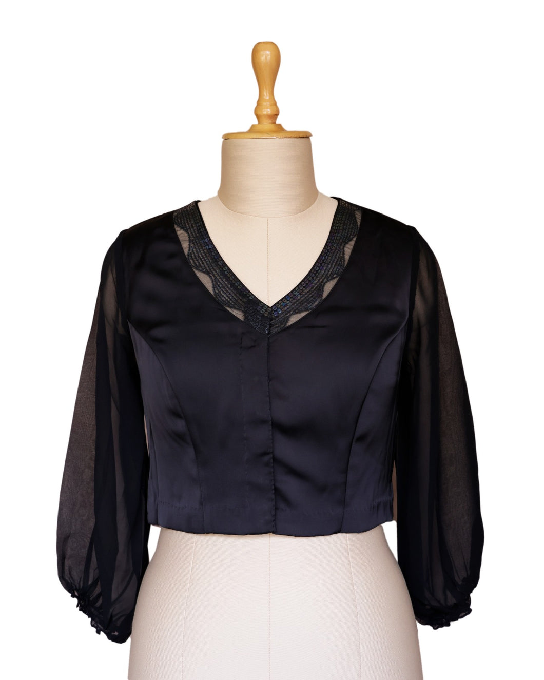 Black Satin & Georgette Luxe Blouse