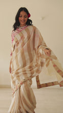 Load and play video in Gallery viewer, Striped Ivory Silk Cotton Chanderi Saree
