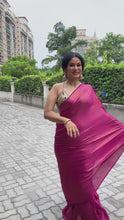 Load and play video in Gallery viewer, Fuschia Pink Satin Georgette Saree
