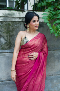 Fuschia Pink Satin Georgette Saree