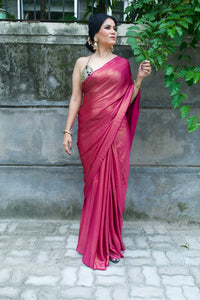 Fuschia Pink Satin Georgette Saree