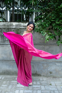 Fuschia Pink Satin Georgette Saree