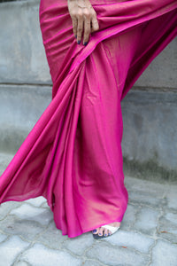 Fuschia Pink Satin Georgette Saree