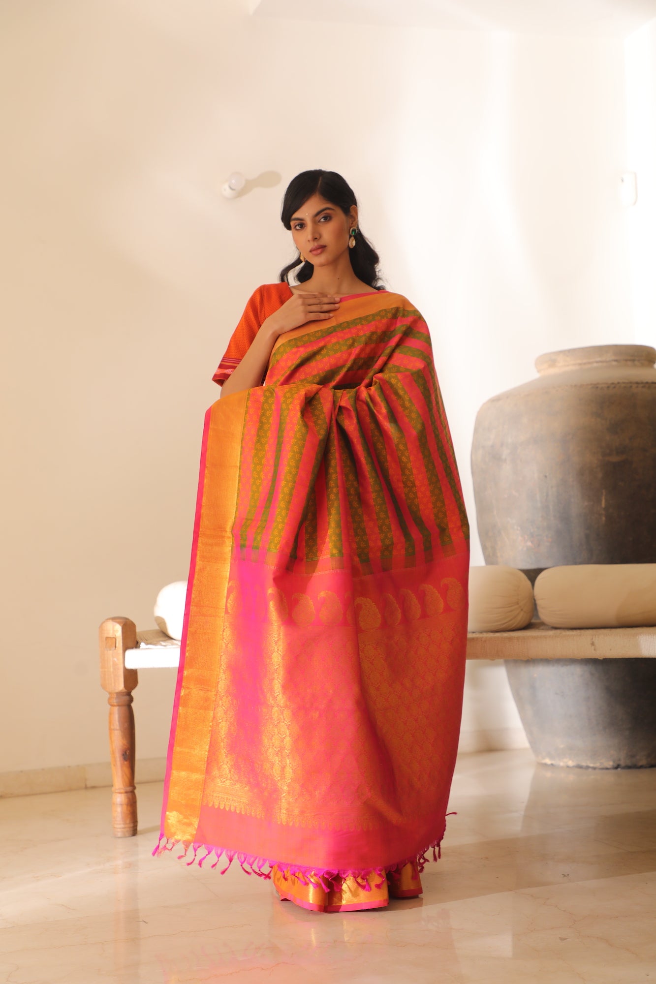 Ladies Orange Soft Mulberry Silk Weaving Saree  Manufacturer,Supplier,Wholesale