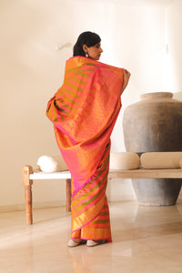 Orange Mulberry Silk Saree