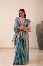 Load image into Gallery viewer, Aqua Tissue Linen Saree
